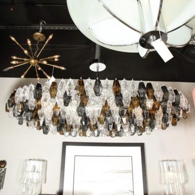 Modernist Oval Handblown Murano Mixed Polyhedral Chandelier w Chrome Fittings