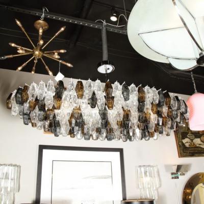 Modernist Oval Handblown Murano Mixed Polyhedral Chandelier w Chrome Fittings