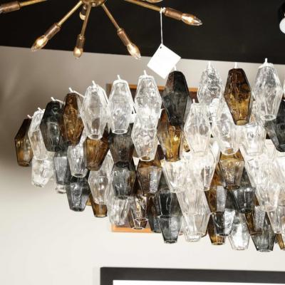 Modernist Oval Handblown Murano Mixed Polyhedral Chandelier w Chrome Fittings