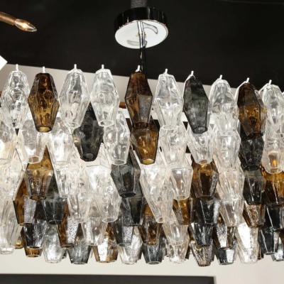 Modernist Oval Handblown Murano Mixed Polyhedral Chandelier w Chrome Fittings