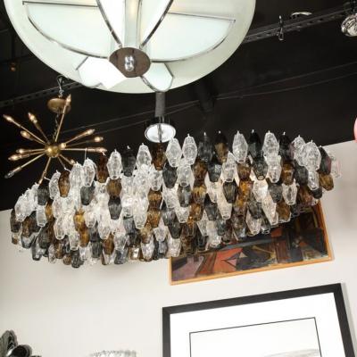 Modernist Oval Handblown Murano Mixed Polyhedral Chandelier w Chrome Fittings