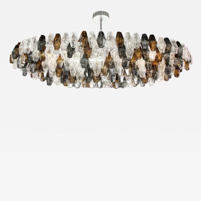 Modernist Oval Handblown Murano Mixed Polyhedral Chandelier w Chrome Fittings