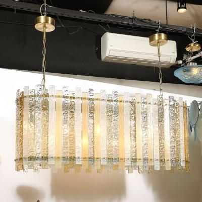 Modernist Ovoid Hand Blown Murano Frosted Mottled Paneled Amber Glass Fixture