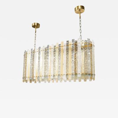 Modernist Ovoid Hand Blown Murano Frosted Mottled Paneled Amber Glass Fixture