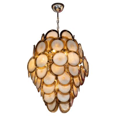 Modernist Pagoda Chandelier in Handblown Murano Olive Green Tourmaline Glass