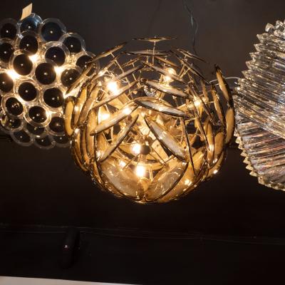 Modernist Pagoda Chandelier in Handblown Murano Olive Green Tourmaline Glass
