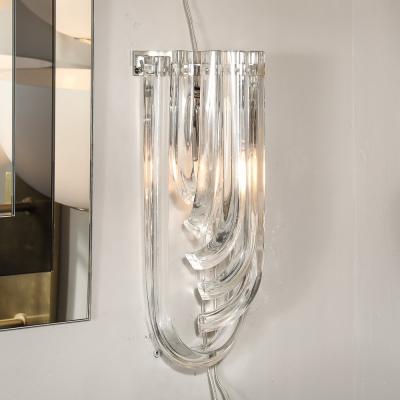 Modernist Pair of Hand Blown Translucent Murano Glass Ribbon Sconces