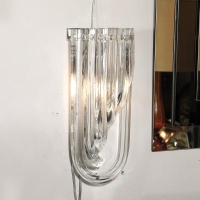 Modernist Pair of Hand Blown Translucent Murano Glass Ribbon Sconces