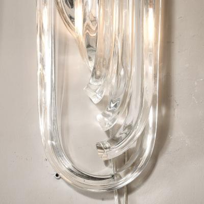 Modernist Pair of Hand Blown Translucent Murano Glass Ribbon Sconces