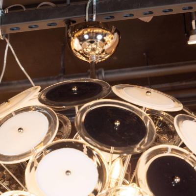 Modernist Polished Chrome Chandelier with Handblown Murano Black and White Discs