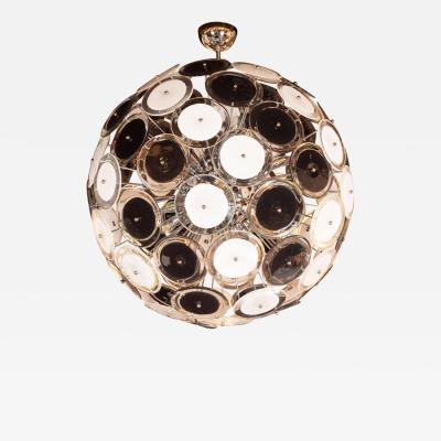 Modernist Polished Chrome Chandelier with Handblown Murano Black and White Discs
