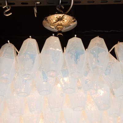 Modernist Polished Chrome Opalescent Glass Polyhedral Chandelier