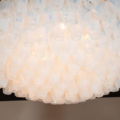 Modernist Polished Chrome Opalescent Glass Polyhedral Chandelier