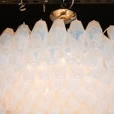 Modernist Polished Chrome Opalescent Glass Polyhedral Chandelier