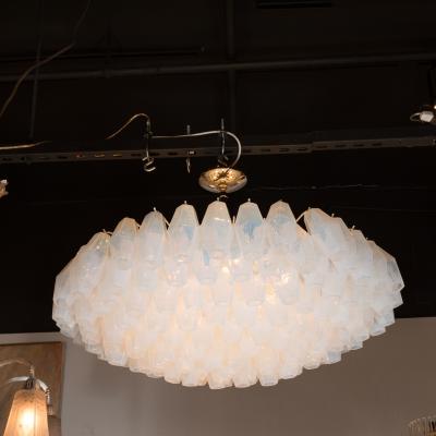 Modernist Polished Chrome Opalescent Glass Polyhedral Chandelier
