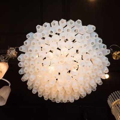 Modernist Polished Chrome Opalescent Glass Polyhedral Chandelier
