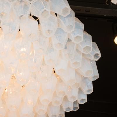 Modernist Polished Chrome Opalescent Glass Polyhedral Chandelier