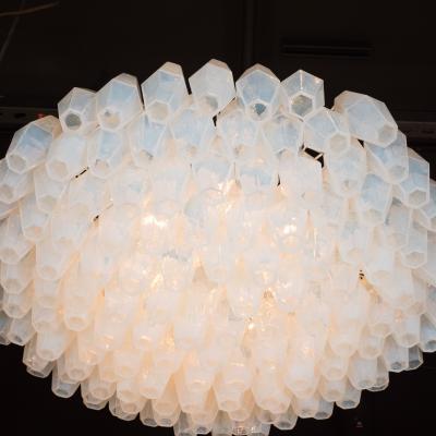 Modernist Polished Chrome Opalescent Glass Polyhedral Chandelier
