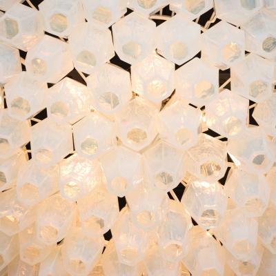 Modernist Polished Chrome Opalescent Glass Polyhedral Chandelier
