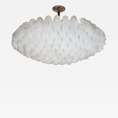 Modernist Polished Chrome Opalescent Glass Polyhedral Chandelier