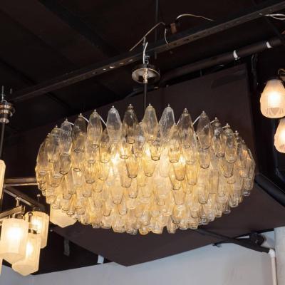 Modernist Polyhedral Chandelier in Topaz Citrine Clear Handblown Murano Glass