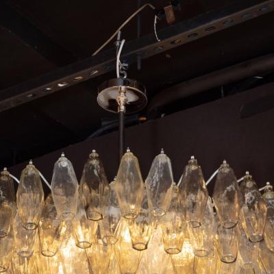 Modernist Polyhedral Chandelier in Topaz Citrine Clear Handblown Murano Glass