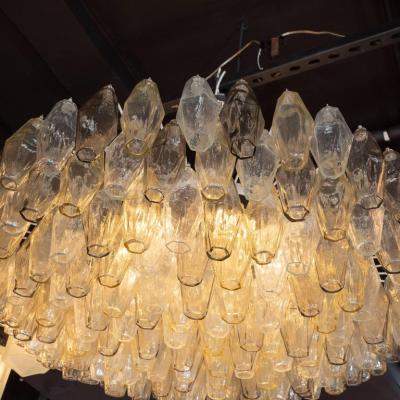 Modernist Polyhedral Chandelier in Topaz Citrine Clear Handblown Murano Glass
