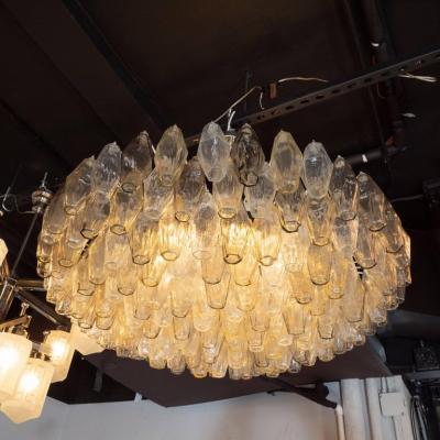 Modernist Polyhedral Chandelier in Topaz Citrine Clear Handblown Murano Glass