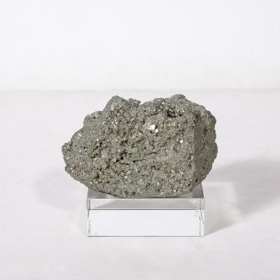Modernist Pyrite Rock Specimen on Rectilinear Lucite Base