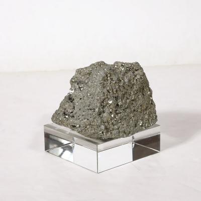 Modernist Pyrite Rock Specimen on Rectilinear Lucite Base