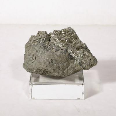Modernist Pyrite Rock Specimen on Rectilinear Lucite Base