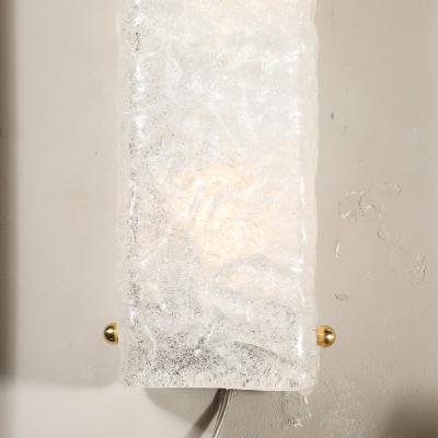 Modernist Rectangular Hand Blown Murano Mottled Glass Sconces W Brass Fittings