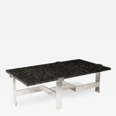 Modernist Rectilinear Cocktail Table in Antiqued Silver Leaf and Matrix Granite