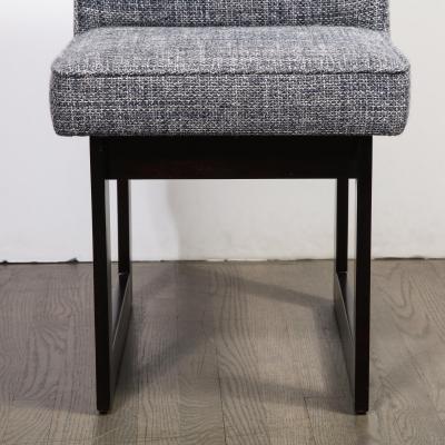 Modernist Rectilinear Ebonized Walnut and Textural Gray Woven Fabric Side Chair
