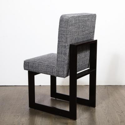 Modernist Rectilinear Ebonized Walnut and Textural Gray Woven Fabric Side Chair