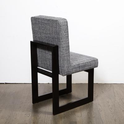 Modernist Rectilinear Ebonized Walnut and Textural Gray Woven Fabric Side Chair