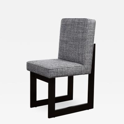 Modernist Rectilinear Ebonized Walnut and Textural Gray Woven Fabric Side Chair