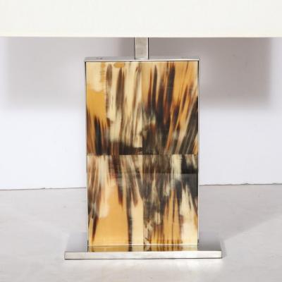 Modernist Rectilinear Table Lamps in Paneled Horn and Polished Nickel