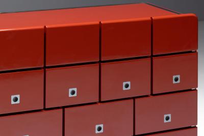 Modernist Red Lacquer Architectural Sideboard Italy 1980s