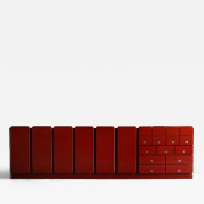 Modernist Red Lacquer Architectural Sideboard Italy 1980s
