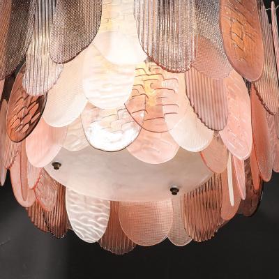 Modernist Round 3 Tier Hand Blown Murano Glass Chandelier w Oval Reeded Shades