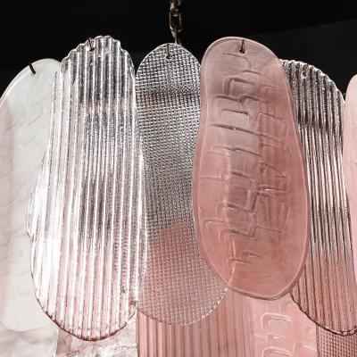 Modernist Round 3 Tier Hand Blown Murano Glass Chandelier w Oval Reeded Shades