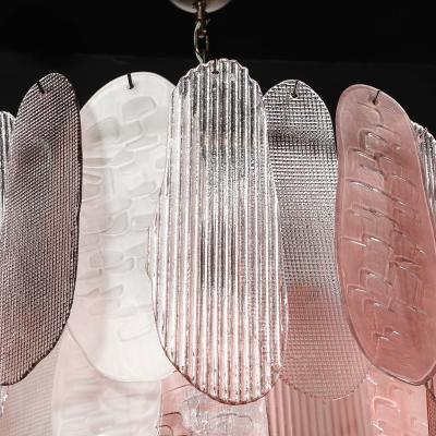 Modernist Round 3 Tier Hand Blown Murano Glass Chandelier w Oval Reeded Shades