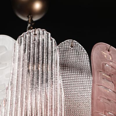 Modernist Round 3 Tier Hand Blown Murano Glass Chandelier w Oval Reeded Shades
