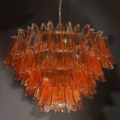Modernist Smoked Apricot Murano Glass Oil Rubbed Bronze Feather Chandelier
