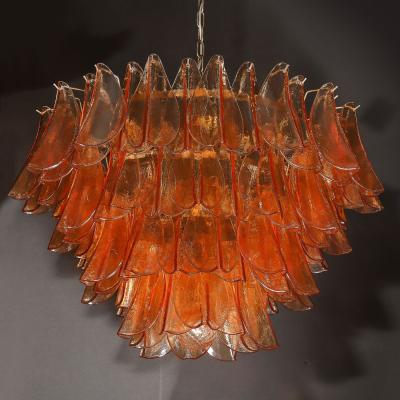 Modernist Smoked Apricot Murano Glass Oil Rubbed Bronze Feather Chandelier