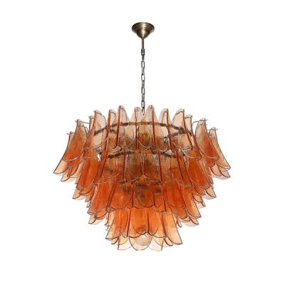 Modernist Smoked Apricot Murano Glass Oil Rubbed Bronze Feather Chandelier
