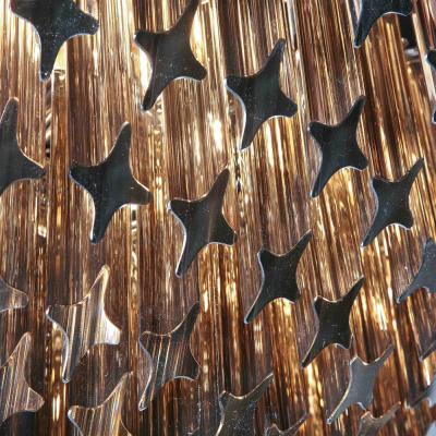 Modernist Smoked Grey Six Tier Murano Triedre Cut Glass Chandelier