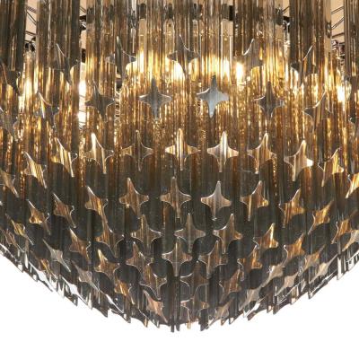 Modernist Smoked Grey Six Tier Murano Triedre Cut Glass Chandelier