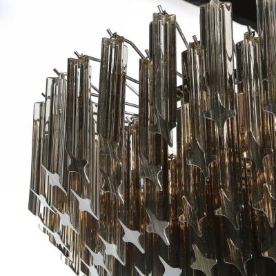 Modernist Smoked Grey Six Tier Murano Triedre Cut Glass Chandelier